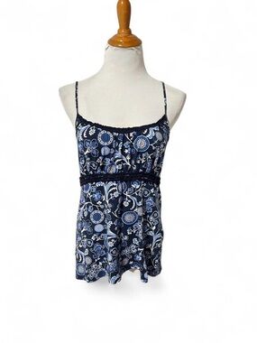 LOFT Navy Blue and White Floral Spaghetti Strap Cami